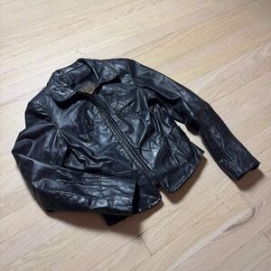 Leather Ranch Womens Black Leather Jacket Spiderweb Stitch Detail Vintage Zip Up